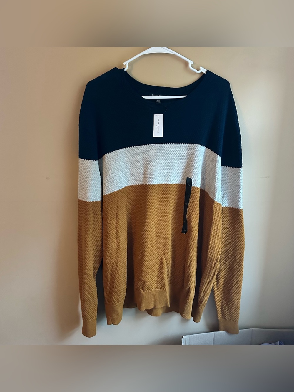 Banana Republic Mens XXL Colorblock Textured Crew Neck 100% Cotton Sweater New